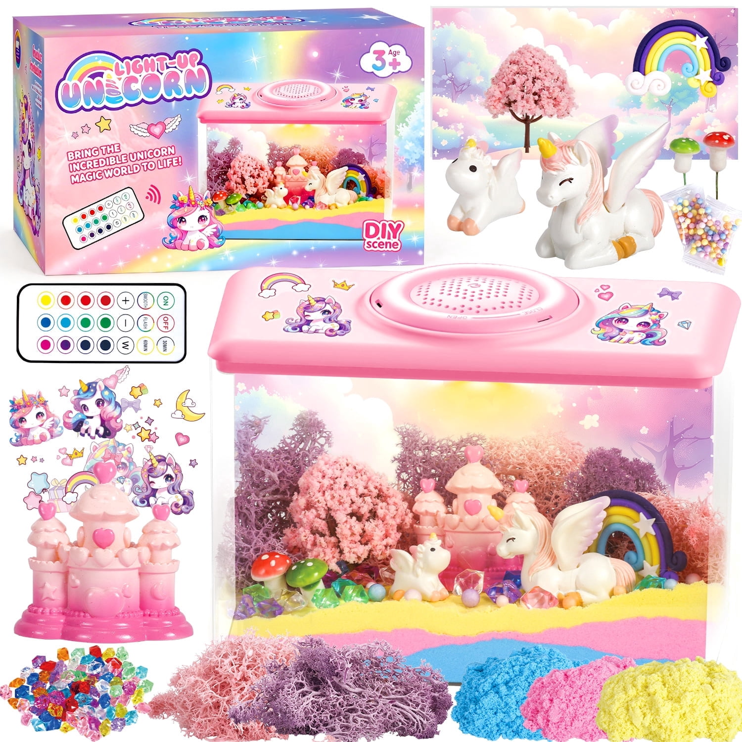Caunedy Unicorn Terrarium Kit for Kids,Night Light with Remote & Music,DIY Arts and Crafts Kit,Perfect Gifts for Kid Aged 4-12