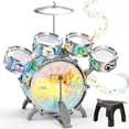 thumbnail image 1 of Caunedy Upgraded Toddler Light Jazz Drum Set, Musical Kid Drum Set with Stool, Pedal & Drumsticks, Birthday Gifts for 3-8 Boys Girls, 1 of 8