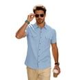 thumbnail image 1 of Causal Button Down Shirts for Men Short Sleeve Collared Cargo T Shirts Breathable Beach Vacation Cotton Linen Tees Multi-Pocket, XL, 1 of 9
