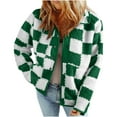 thumbnail image 1 of Causal Jackets for Women Trendy Checkered Sherpa Fall Jacket Loose Snap Button Plaid Fall Winter Coats, 1 of 5