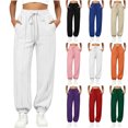thumbnail image 1 of Causal Pants Womens Cargo Pants Women's Solid Color Casual Straight Leg Flared Elastic Waist Drawstring Pockets Sweatpants White Xl, 1 of 6