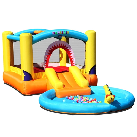 Causeair Inflatable Bounce House with Ball Pit, Wet and Dry Use, Basketball Hoop, Water Slide