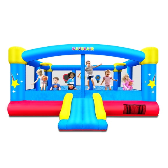 Causeair Inflatable Bounce House with Double Basketball Hoop and Throw Ball Game, 15ft x 14.8ft, Holds Up to 6 Kids