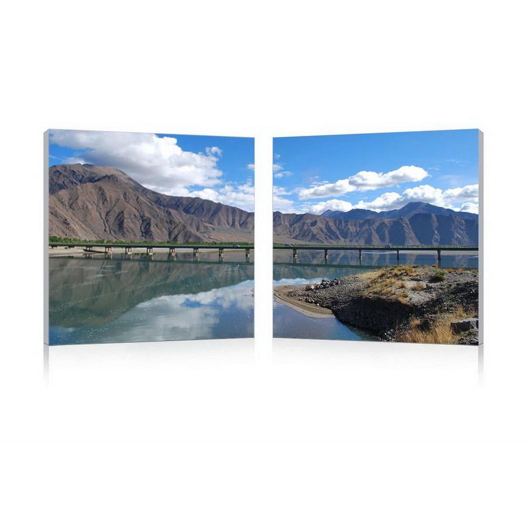 Causeway Through The Mountains Multicolor Canvas Print Diptych