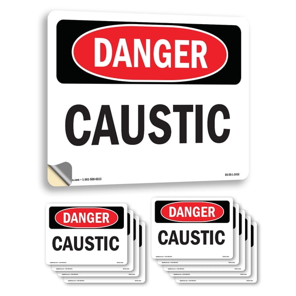 Caustic OSHA Danger Vinyl Decal Label 5 Inch x 3.5 Inch - 10 Pack
