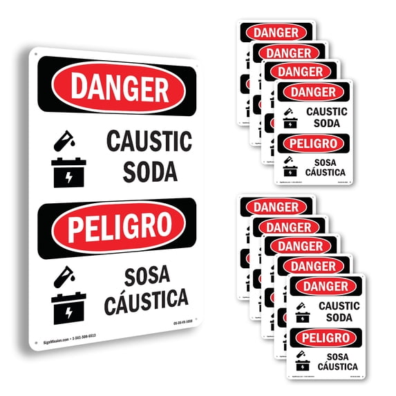 Caustic Soda OSHA Danger Aluminum Sign 24 Inch x 18 Inch - 10 Pack