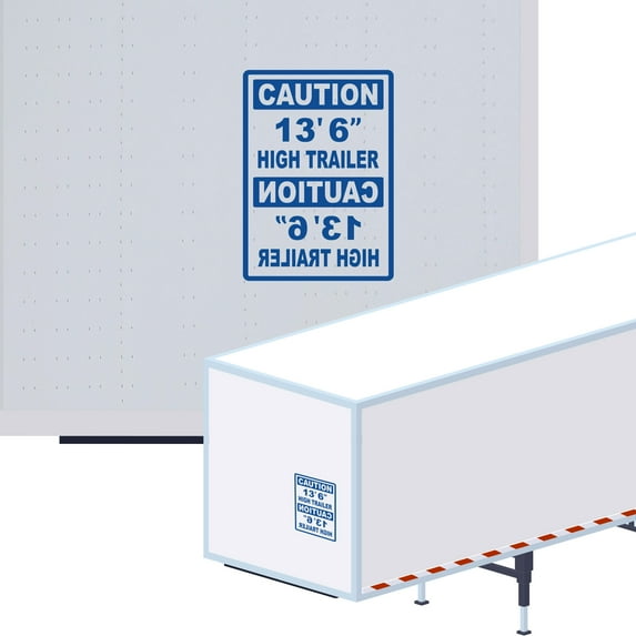 Caution 13' 6" High Trailer Vinyl Decal Sticker - Height Trailer Sign with Mirror Text Truck Safety Decal for Dry Van and Reefer Trailers Caution Clearance Height Sign (10" x 14", Blue)