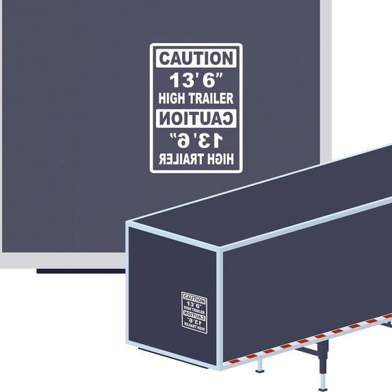 Caution 13' 6" High Trailer Vinyl Decal Sticker - Height Trailer Sign with Mirror Text Truck Safety Decal for Dry Van and Reefer Trailers Caution Clearance Height Sign (10" x 14", White)