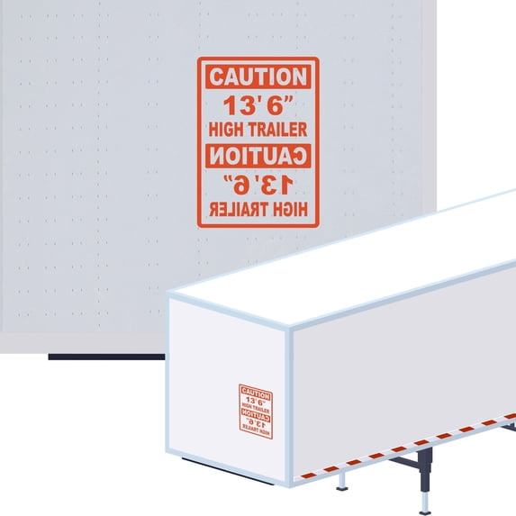 Caution 13' 6" High Trailer Vinyl Decal Sticker - Height Trailer Sign with Mirror Text Truck Safety Decal for Dry Van and Reefer Trailers Caution Clearance Height Sign (7" x 11", Orange)