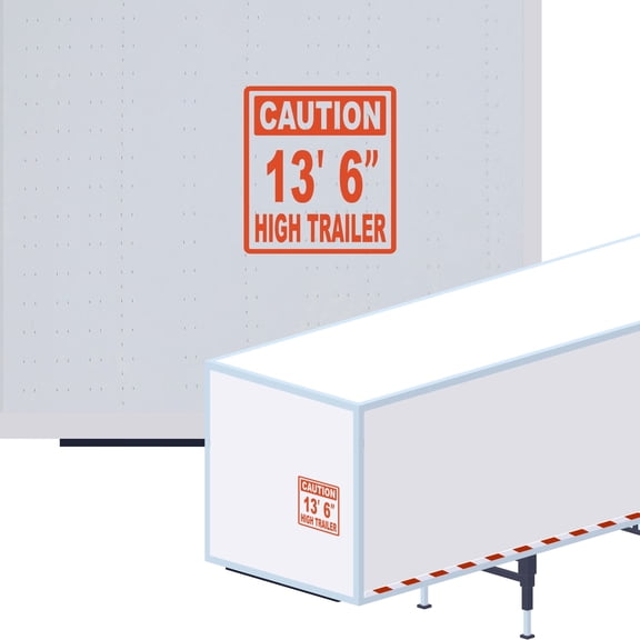 Caution 13' 6" High Trailer Vinyl Decal Sticker - Height Trailer Sign Truck Safety Markings for Dry Van and Reefer Trailers Caution Clearance Height Sign (12" x 13", Orange)