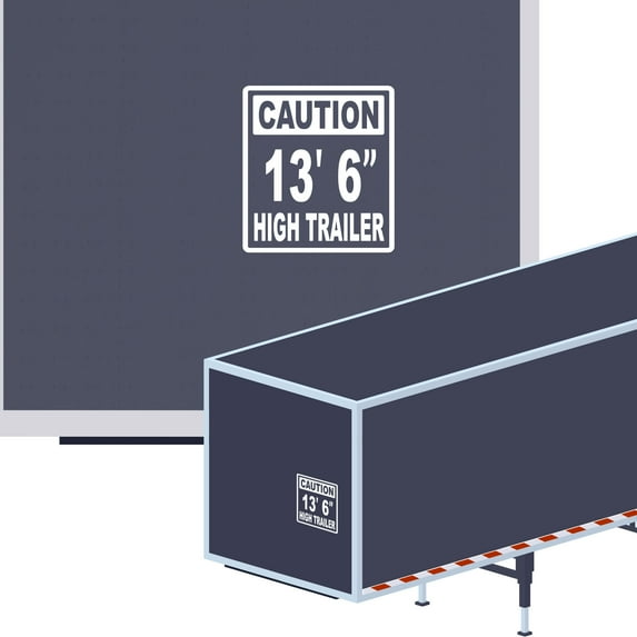 Caution 13' 6" High Trailer Vinyl Decal Sticker - Height Trailer Sign Truck Safety Markings for Dry Van and Reefer Trailers Caution Clearance Height Sign (7" x 8", White)