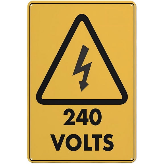 Caution 240 Volts-Electrical Hazard Reflective Aluminum Sign 12 x 8 Inches - with Symbol, Weatherproof Signage for Indoor Outdoor Home, Office, Electrical Safety Area