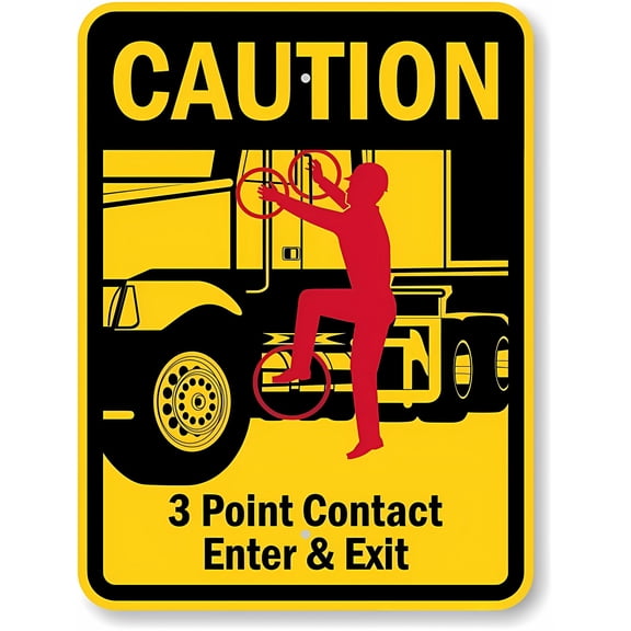 Caution 3 Point Contact Sign Enter & Exit (For Trucks), 8"x12" S1 Metal Warning Sign, Safety Sign for Wall or Fence, Truck Access Alert