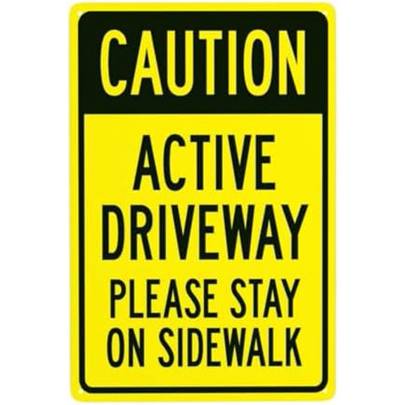Caution Active Driveway Please Stay On Sidewalk Warning Sign, Driveway Security Metal Signs for Business Home Outdoor Indoor Yard Garage Street Wall Safety Caution Custom Decor 8 x 12 Inch