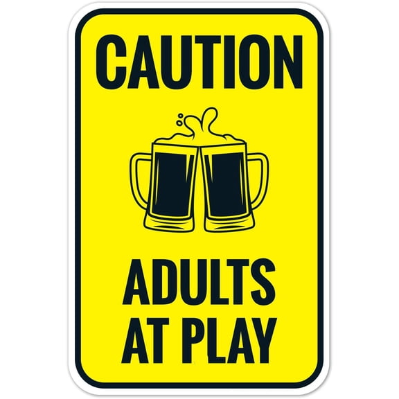 Caution Adults At Play With Graphic Sign 8x12 Inch Metal Tin Sign Warning Caution Notice Sign for Home Kitchen Farm Garden Garage Wall Decor Facility Plaque Sign for Indoor Outdoor Use