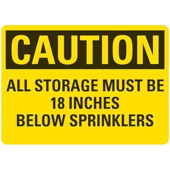 Caution/All Storage Must Be Below Sprinklers Safety - Hazard and Warning Sign Metal Sign 8 x 12 Inches \u2013 Clear Signage for Walls, Fences