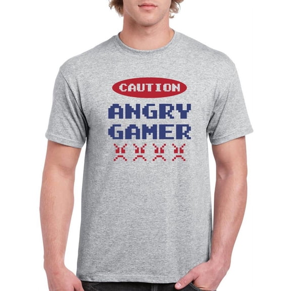 Caution Angry Gamer T-Shirt Men -Smartprints Designs, Male Large