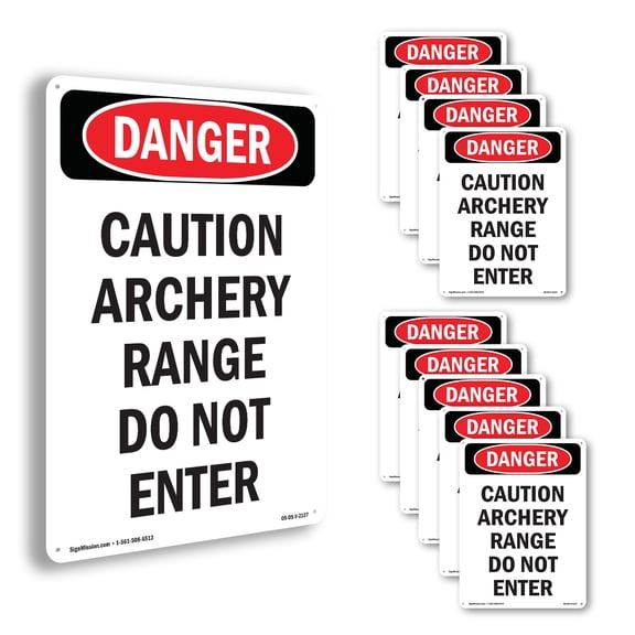 Caution Archery Range Do Not Enter OSHA Danger Aluminum Sign 14 Inch x 10 Inch - 10 Pack