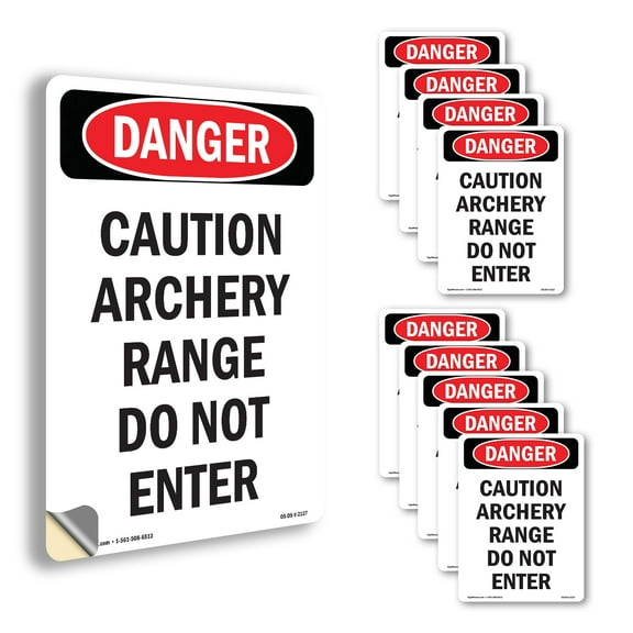 Caution Archery Range Do Not Enter OSHA Danger Vinyl Decal Label 10 Inch x 7 Inch - 10 Pack