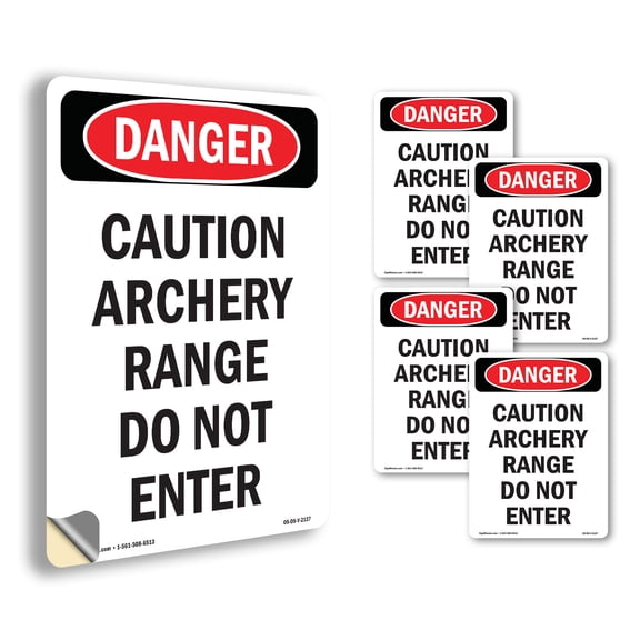 Caution Archery Range Do Not Enter OSHA Danger Vinyl Decal Label 5 Inch x 3.5 Inch - 5 Pack