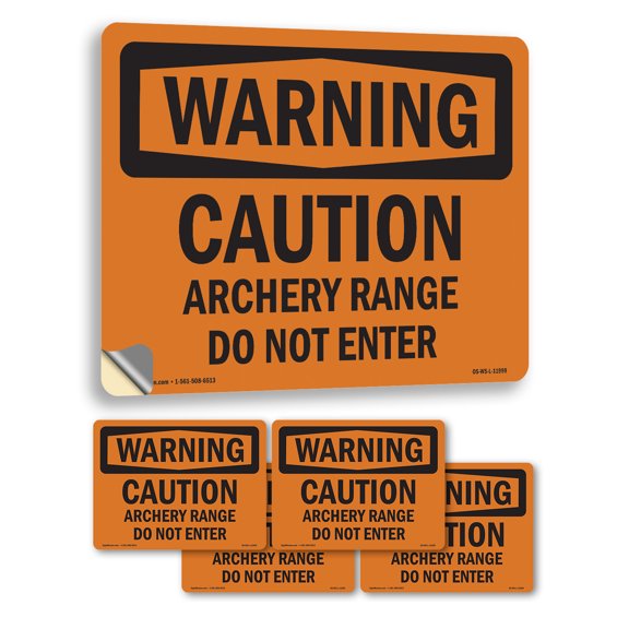 Caution Archery Range Do Not Enter OSHA WARNING Vinyl Decal Label 5 Inch x 3.5 Inch - 5 Pack