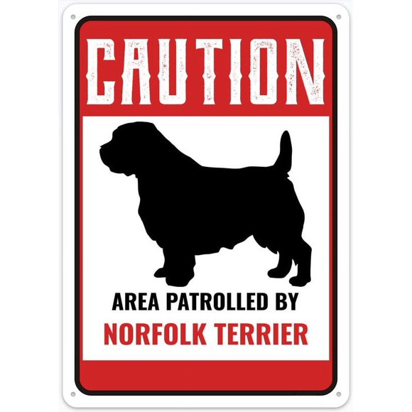 Caution Area Patrolled By Norfolk Terrier Dog Outdoor Street & Home Bar Club Kitchen Restaurant Wall Art Decor Plaque Signs 12X8Inch