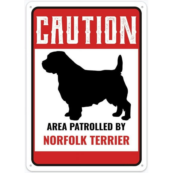 Caution Area Patrolled By Norfolk Terrier Dog Outdoor Street & Home Bar Club Kitchen Restaurant Wall Art Decor Plaque Signs 12X8Inch