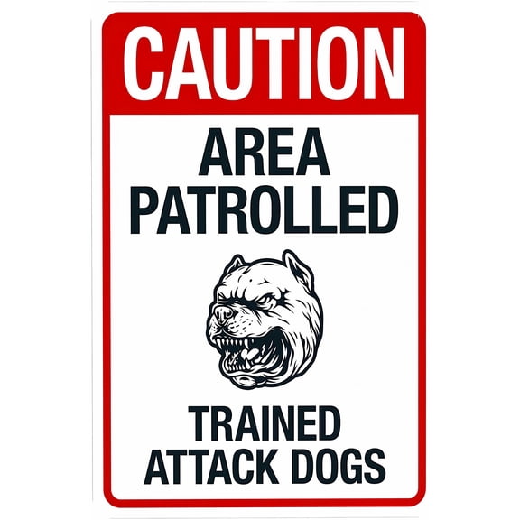 Caution Area Patrolled Trained Attack Dogs Sign, 8"x12" Security Metal Sign, Personalized Custom Caution Decor for Business Office Yard Home