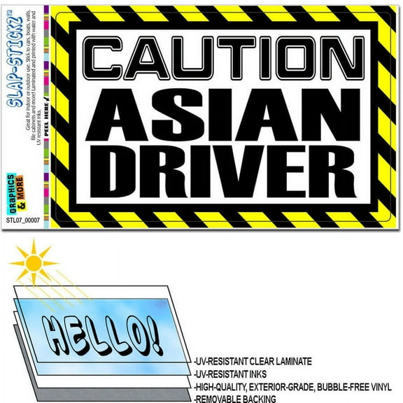 Caution Asian Driver Automotive Car Window Locker Bumper Sticker