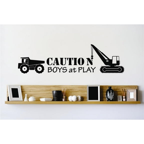 Caution At Construction Dump Truck Stylish Boys Room Teddy Bear Trains Dino Dinosaurs Tractor Trucks Airplane Decorating Ideas Girl Boy Bedroom Wall Decal Sticker - Size: 16 Inch x 29 Inch