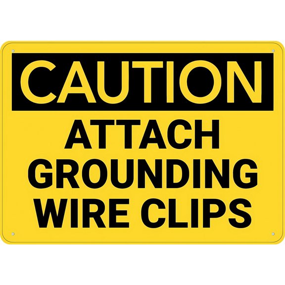 Caution Attach Grounding Wire Clips Sign 12 x 8 Inches - Rust-Free Aluminum UV Printed, 4 Pre-Drilled Holes, Durable Weatherproof Business, Electrical, Workshop Use