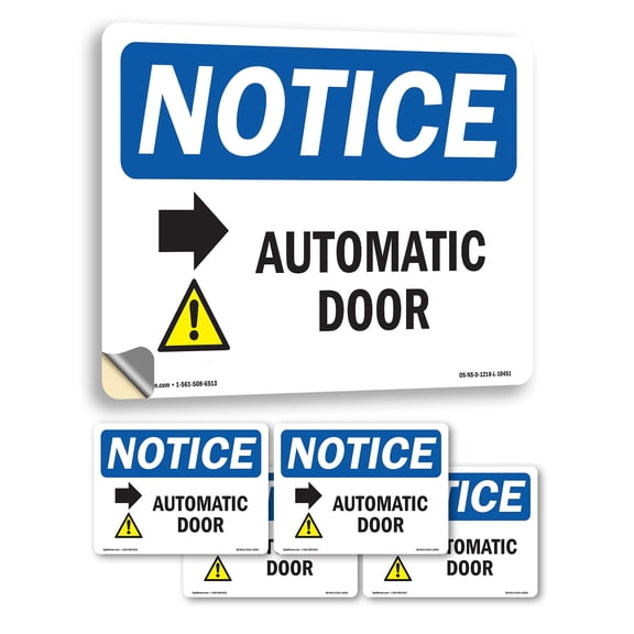Caution Automatic Door [Right Arrow] With Symbol OSHA Notice Vinyl Decal Label 7 Inch x 5 Inch - 5 Pack