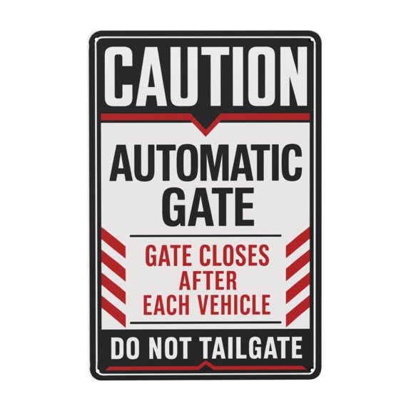 Caution Automatic Gate Metal Sign 8x12 Inch - Gate Closes After Each Vehicle - Do Not Tailgate - Rustic Vintage Style Iron Wall Decor for Indoor Outdoor Use - Easy Hanging with Pre-Drilled Holes