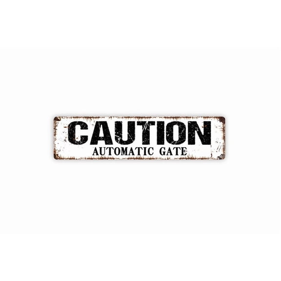 Caution Automatic Gate Sign - Indoor Or Outdoor Rustic Metal Street Sign or Door Name Plate Plaque - Size: 16 x 4 Inches