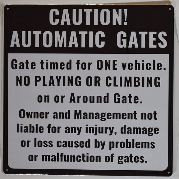 Caution Automatic Gates Sign (White, Rust Free Aluminium 18X18)