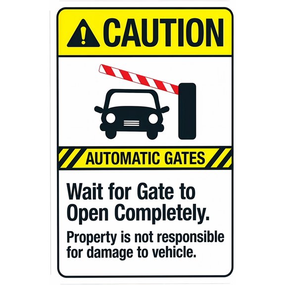 Caution Automatic Gates Wait For Gate To Open Completely Sign, 8"x12" Gate Security Metal Sign, Custom Safety Caution Decor for Business Home Garage