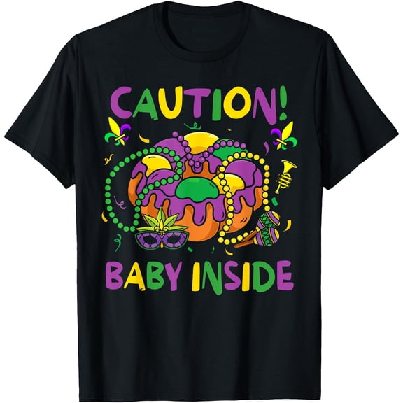 Caution Baby Pregnancy Expecting Mardi Gras Carnaval Cake T-Shirt