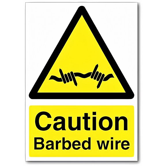 Caution Barbed Wire Sign, 8"x12" CCTV Hazard Identification Metal Tin Sign, Safety Alert Signage