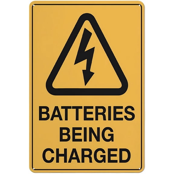 Caution Batteries Being Charged Reflective Aluminum Warning Sign 12 x 8 Inches - with Symbol, Weatherproof Signage for Indoor Outdoor Garage, Workshop Use