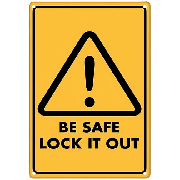Caution Be Safe Lock It Out Sign, 8"x12" Aluminum Tin Wall Decor, Safety Sign for Home Kitchen
