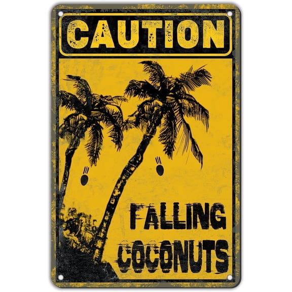 Caution Beach Warning Falling Coconuts Metal Tin Sign Cafe Bar Decor Coastal Leisure Zone 8X12 Inch Office Garage Recreation Room Shop Hunting Fishing Village Private Warehouse Loading Dock Plant