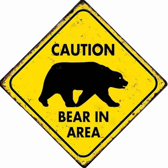 Caution Bear In Area Retro Art Tin Painting Metal Sign Wall Decoration Gift Perfect 12 X 12 Inch For Bar Club Parlor Cafe Store