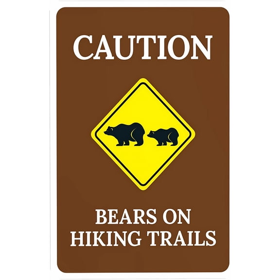 Caution Bears On Hiking Trails Sign, 8"x12" Wildlife Security Metal Sign, Custom Safety Caution Decor for Outdoor Indoor Road Home Business