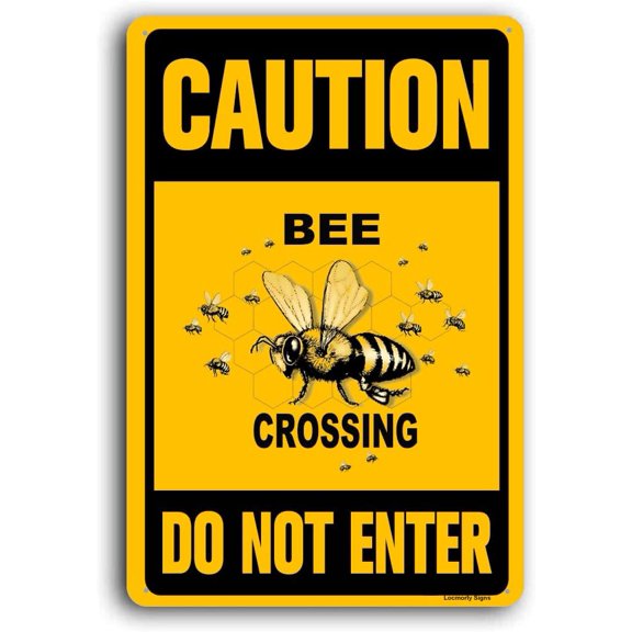 Caution Bee Crossing Sign, 8x12 Inch, Aluminum Do Not Enter Yard Sign