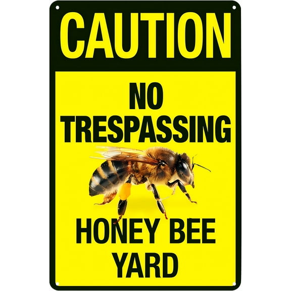 Caution Bee No Trespassing Danger Do Not Enter Honeybees Sign, 8"x12" Metal Man Cave Decor, Farm Yard Garden Home Farmhouse Warning Sign