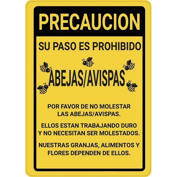 Caution Bee Safety Spanish Sign, 8"x12" Metal Danger Warning Sign, Indoor Outdoor Man Cave Yard Sign