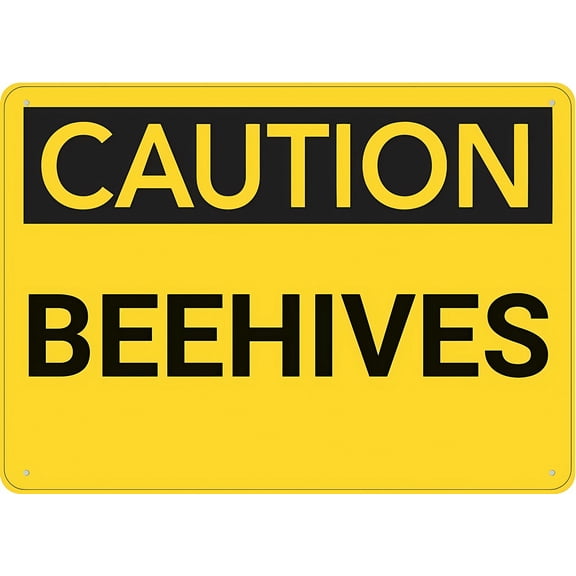 Caution Beehives Aluminum Sign 12 x 8 Inches - UV Ink Printed, Durable for House, Business, Indoor Outdoor Apiary, Garden, Bee Safety Alert