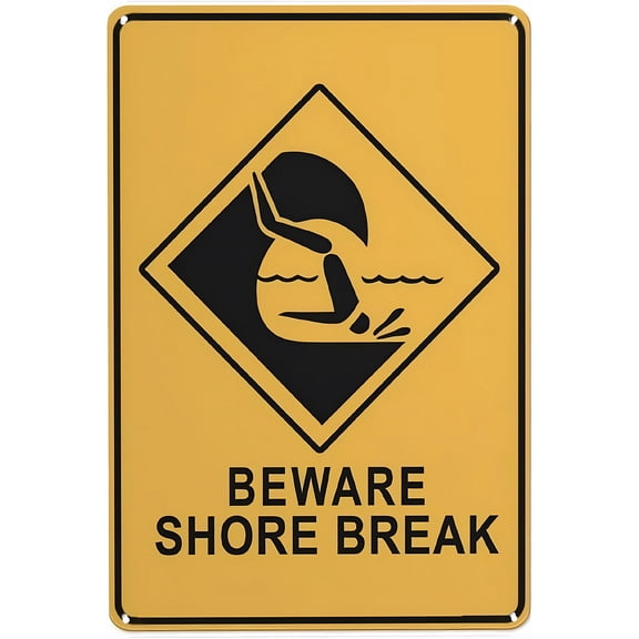 Caution Beware Shore Break Warning Sign, 8"x12" Vintage Metal Wall Decor, Wall Art for Home Farm Bar Coffee Shop Club