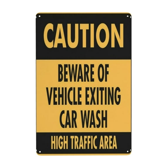 Caution Beware Of Vehicle Exiting Car Wash Sign Tin Sign Warning Metal Sign Vintage Sign Wall Decor for Home Farm Bar Coffee Shop Club Decoration 8x12 Inch