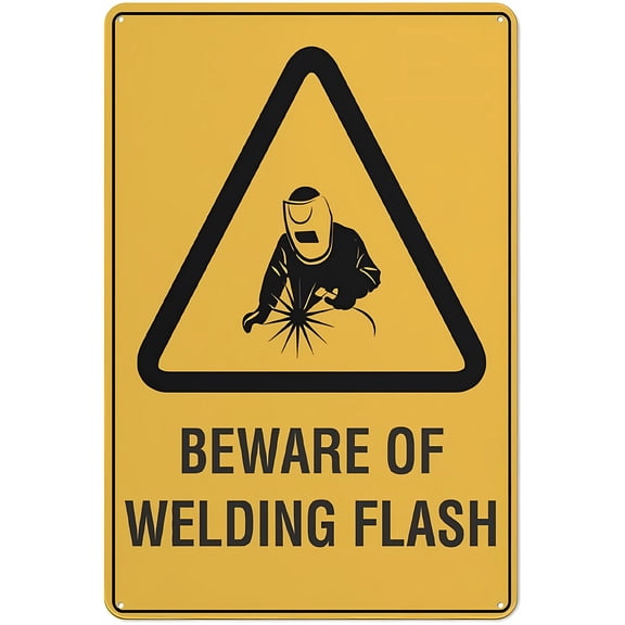 Caution Beware of Welding Flash Sign, 8"x12" Reflective Aluminum Sign, UV Protected Waterproof Weatherproof Fade-Resistant Sign with 4 Pre-Drilled Holes
